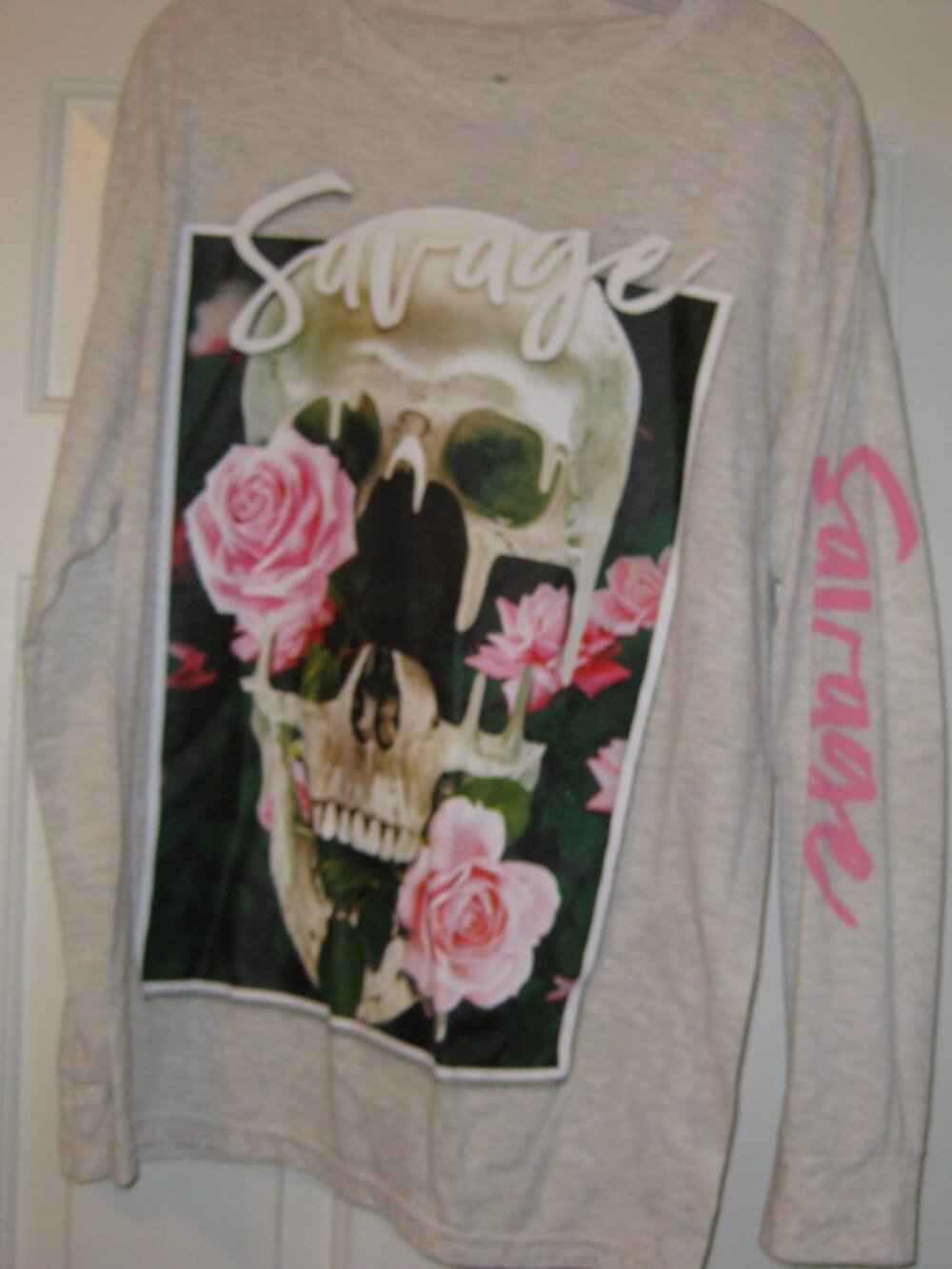 Savage Skull and Rose Graphic Long Sleeve Men's Large Shirt